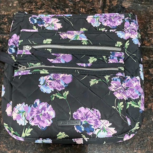 Vera Bradley Triple Zip Hipster Floating Plum Pansy - Picture 1 of 3